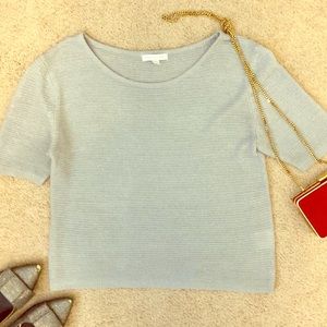 Gray Metallic Silver Short Sleeved Sweater
